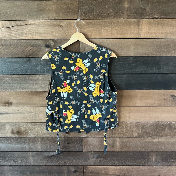 Vintage Daffy Duck Looney Tunes Button Vest Cartoon Print Black Red Graphic - Picture 3 of 11